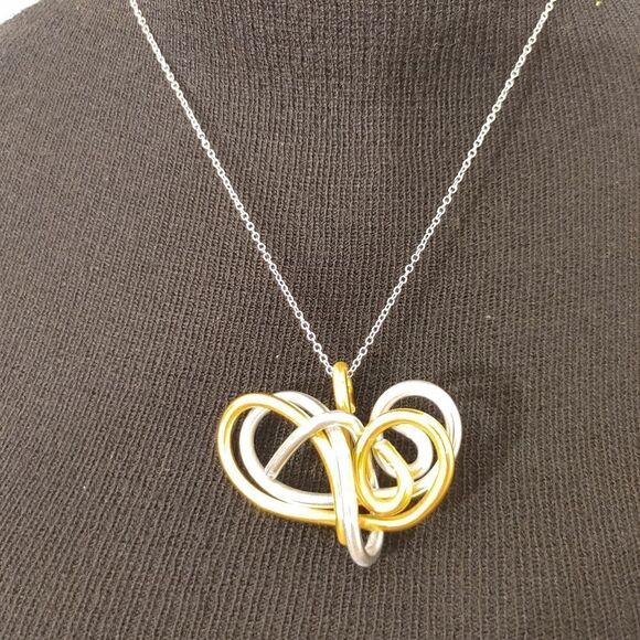 WOMEN'S 2 TONE INTERLOCKING CIRCLE PENDANT NECKLACE. - Picture 2 of 4